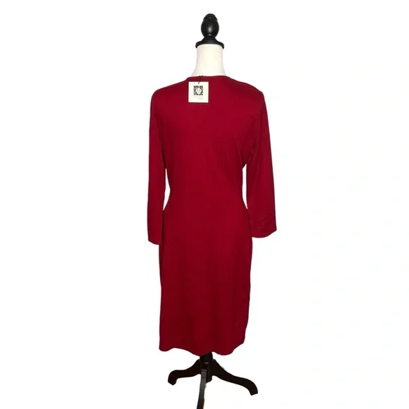 NWT Anne Klein Faux Wrap Midi Sheath Dress 12 Titan Red Stretch Knit *Read - Picture 3 of 11